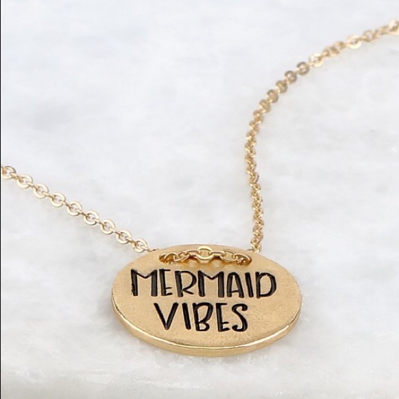 Gold Mermaid Vibes Engraved Pendant Necklace - Picture 2 of 4